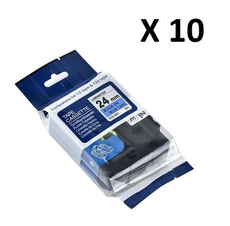 Kit 10 Fita Compatível Brother Tze-551 Azul Letra Preta 24mm