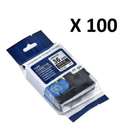 Kit 100 Fitas Compatível Brother Tze-365 Preta 36mm