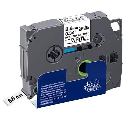 Fita Tubo Termo Retrátil Compatível TZe HSE-221 Branca Letra Preta 9mm
