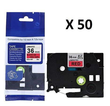 Kit 50 Fitas Compatível Brother Tze-461 Vermelha 36mm