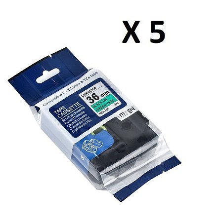 Kit 5 Fita Compatível Brother Tze-761 Verde Letra Preta 36mm