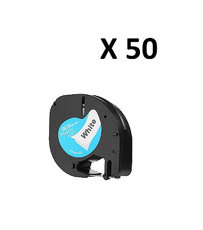 Kit 50 Fitas Plástica Compatível Dymo Letratag 91201 Branca 12mm