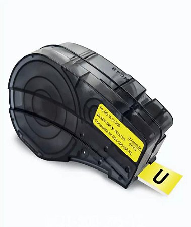 Fita Vinil Compatível Brady M21-500-595-YL Amarela Letra Preta 12mm