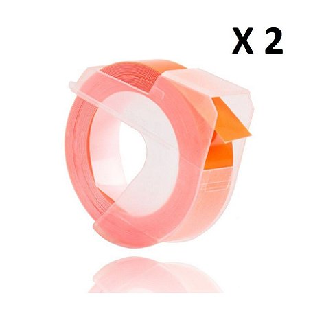2 Fitas Vinil Laranja Fluor Compatível Dymo Manual 9mm 3Dfo25
