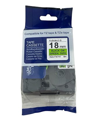 Fita Flexível Compatível Brother Tze-FX741 Verde Letra Preta 18mm