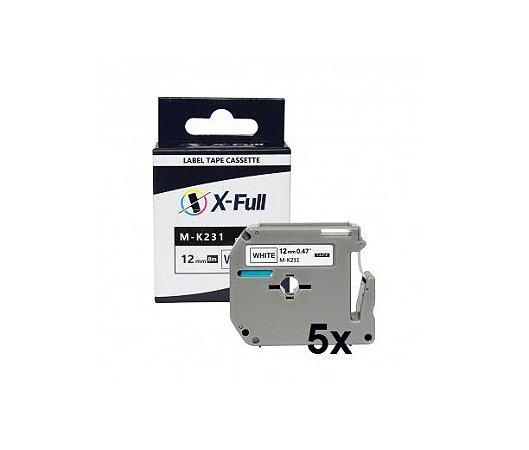 Kit 5 Fitas Compatível Brother MK 231 Branca Letra Preta 12mm