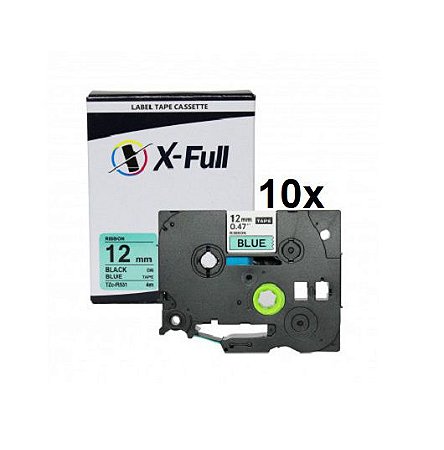 Kit 10 Fitas Cetim Compatível Brother Tze R531 Azul 12mm