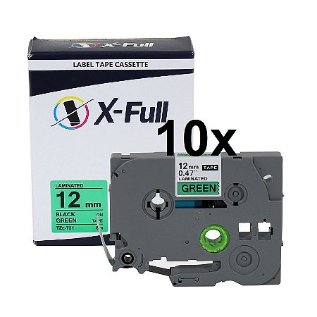 Kit 10 Fitas Compatível Brother Tze 731 Verde 12mm