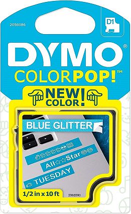 Fita Dymo D1 Azul Glitter Letra Branca 12mm