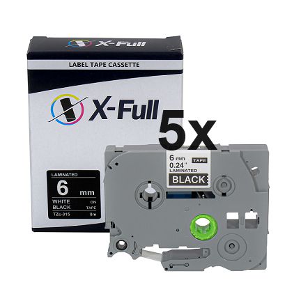 Kit 5 Fitas Compatível Brother Tze 315 Preta Branca 6mm