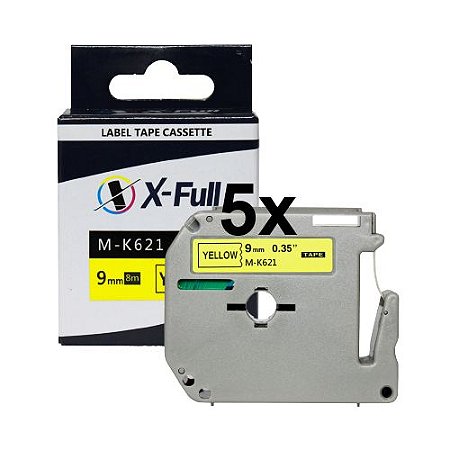 Kit 5 Fitas Compatível Brother MK 621 Fita Amarela Preta 9mm