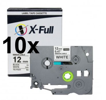 Kit 10 Fita Flexível Compatível Brother Tz FX231 Branca 12mm