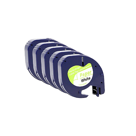 Kit 5 Fita Compatível Dymo Letratag Papel 91200 Branca 12mm