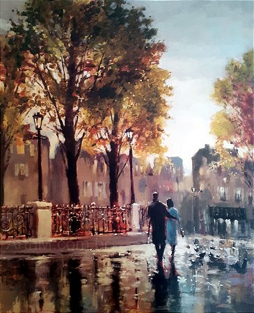 Gravura Casal Coleção Boulevard Walk 41 x 50 cm