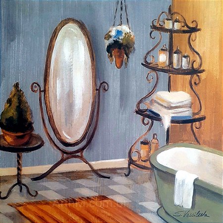 Gravura Banheiro Toalete Estilo Francês II 25 x 25 cm