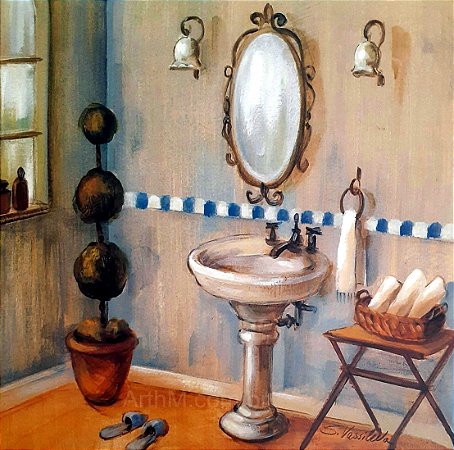 Gravura Banheiro Toalete Estilo Francês III 25 x 25 cm