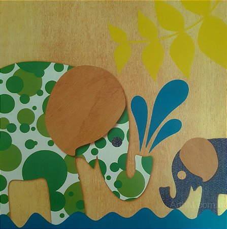 Gravura Infantil Elefantes 30 x 30 cm