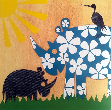 Gravura Infantil Rinocerontes 30 x 30 cm
