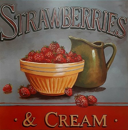 Gravura Coleção Cozinha Strawberries & Cream 45 x 45 cm