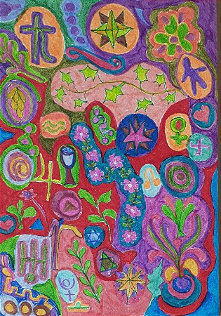 Flor, Folhas e Símbolos I Aquarela