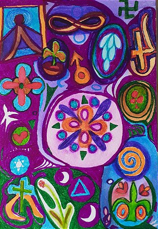Flor, Folhas e Símbolos II Aquarela