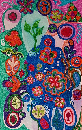 Entre flores III Aquarela
