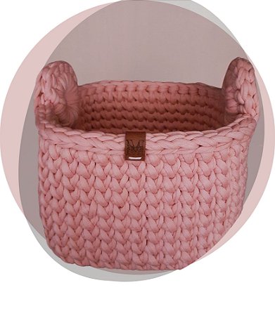 Conjunto Cesto Retangular Inova em Fio de Malha Rosa 2 unidades