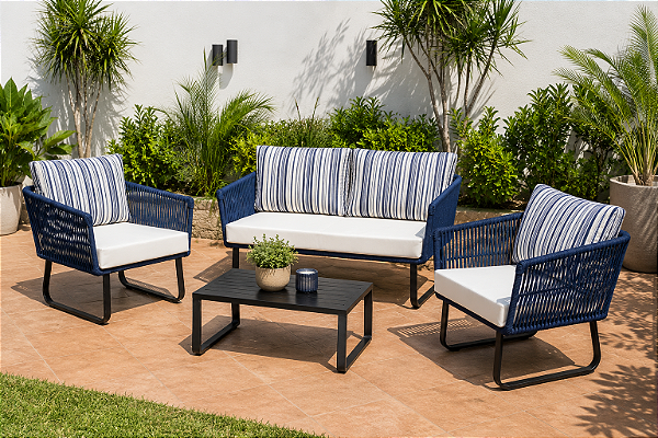Conjunto de Sofá em Corda Náutica e Alumínio 4 lugares modelo Summer