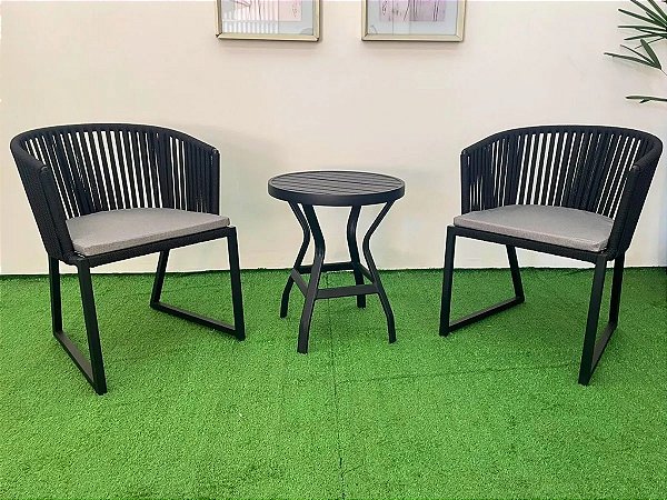 Conjunto 2 Cadeiras Mesa Apoio Corda Náutica Sacada Varanda Corda Náutica