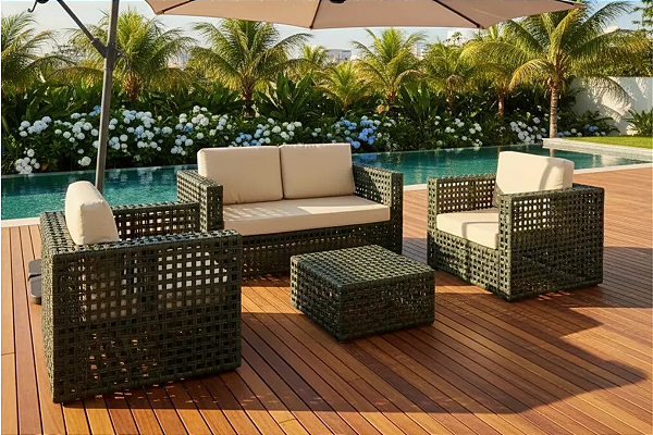 Conjunto de Sofás 2 Lugares em Corda Náutica Elegance com Mesa de Centro | Elegância para Áreas Externas