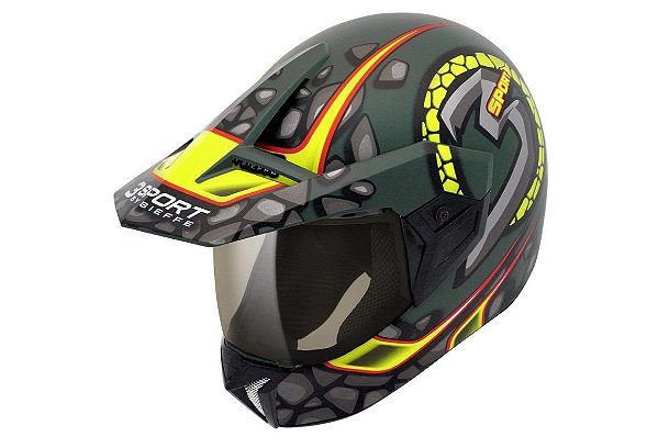 Capacete 3 Sport Stones Verde Militar Fosco com Amarelo Bieffe