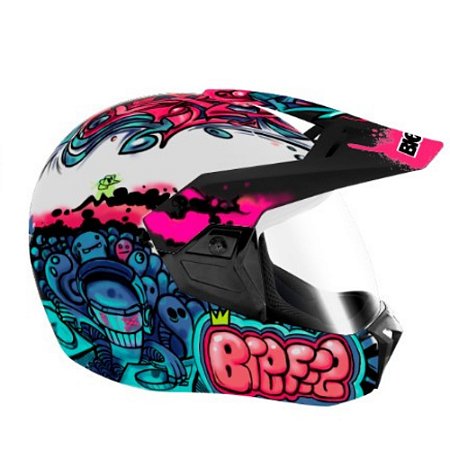 Capacete 3 Sport Walls Branco Fosco com Colorido Bieffe Exclusivo Lançamento 2023