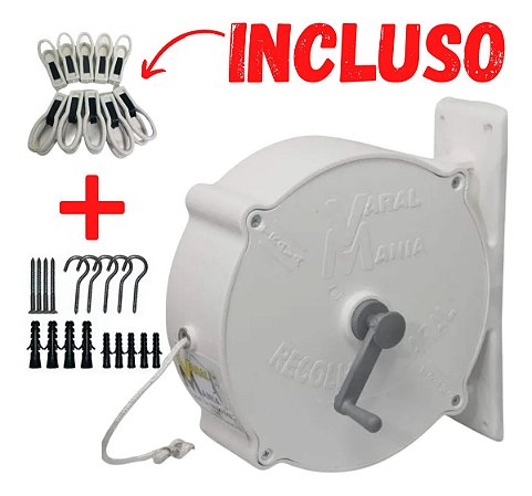 Varal Retrátil 30 Metros Branco Recolhível Nylon + Pregador