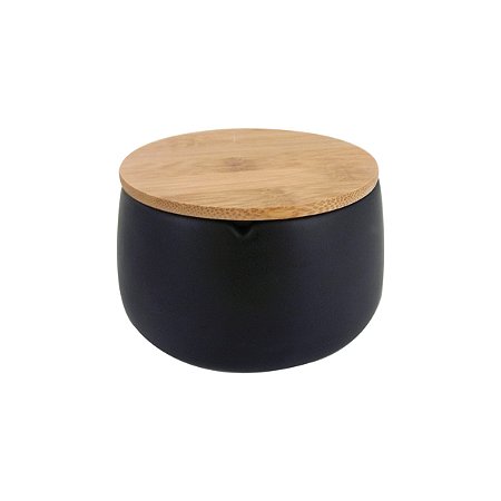Porta Algodão Em Cerâmica Com Tampa De Bambu 12,5cm