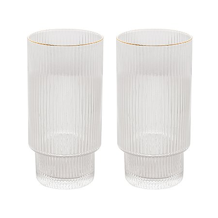 Conjunto 2 Copos Alto De Cristal E Borda Dourada Lines 370ml