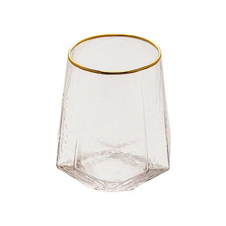 Conjunto 2 Copos De Cristal Martelado Com Borda Dourada Taj 550ml