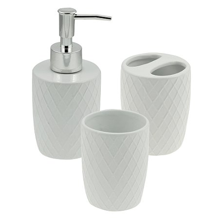 Kit 3 Acessórios Banheiro Lavabo Branco Prata Royal Wolff