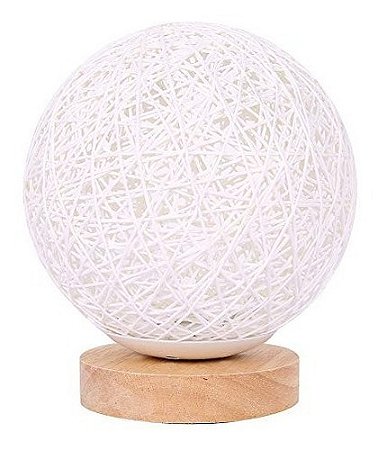 Luminária Lunar Rattan Led Base Madeira