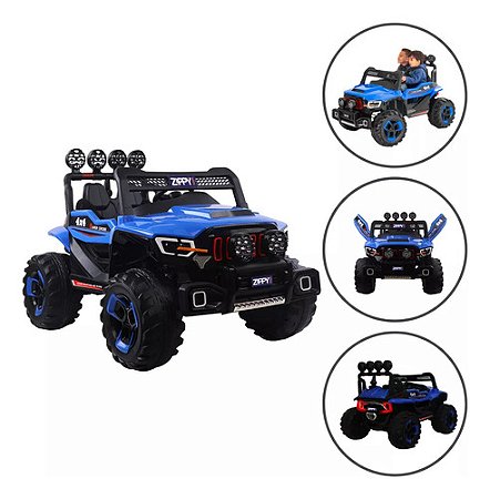 Mini Carro Elétrico 2 Lugares Super Cross Infantil 12v Azul Com Controle Remoto