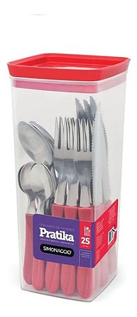 Faqueiro 25 Peças Em Aço Inox E Cabo Plástico Com Pote