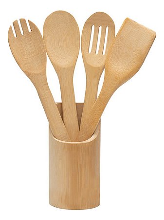 Kit de Utensílios 5 Peças Ecokitchen, Produzido em Bambu 100% Ecológico