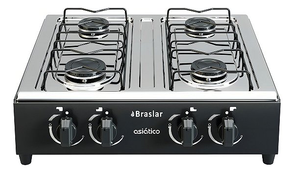 Fogão Cooktop Asiatico A Gás Em Inox 4 Bocas Braslar