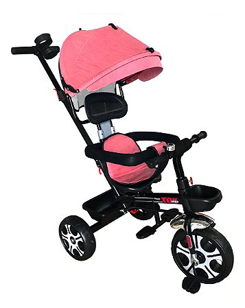 Triciclo Infantil 2 Em 1 Com Pedais Capota Reclinável Com Empurrador Rosa