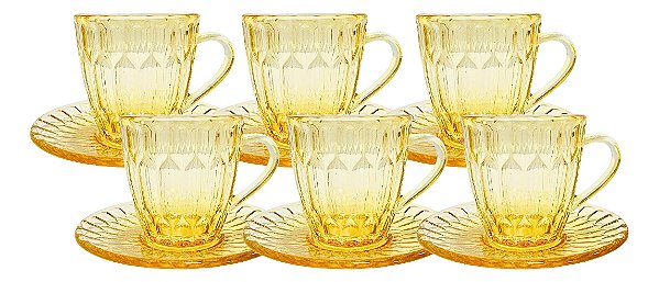 Jogo De 6 Xícaras De Café Com Pires Ambar Majestic 90ml - Mimo Style