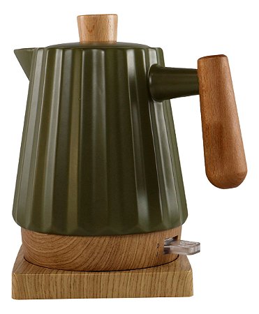 Chaleira Elétrica De Porcelana Elegance 1,2l, Detalhes Em Madeira, Verde, 127v