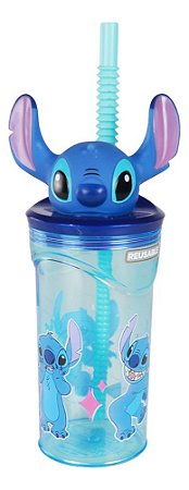 Copo Stitch Com Canudo 360ml Reutilizável Azul