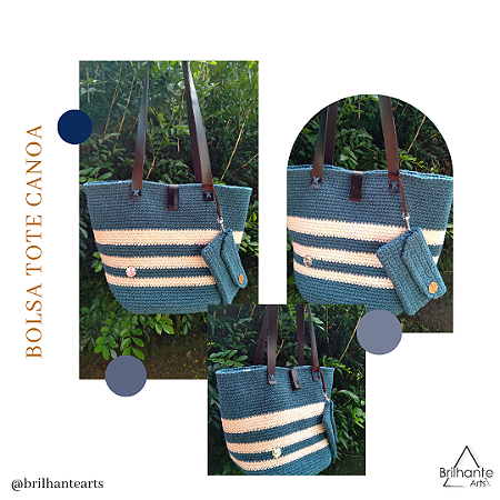 Bolsa Tote Canoa Azul Petróleo e Cru
