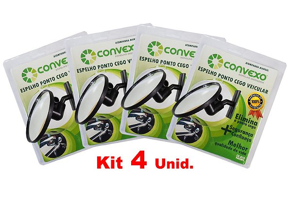 Kit - 4 Unid. espelho CONVEXO Ponto Cego Automóvel e Utilitário.