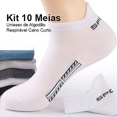 Kit 10 meias unissex de algodão respirável cano curto esportivas fibras resistentes duráveis