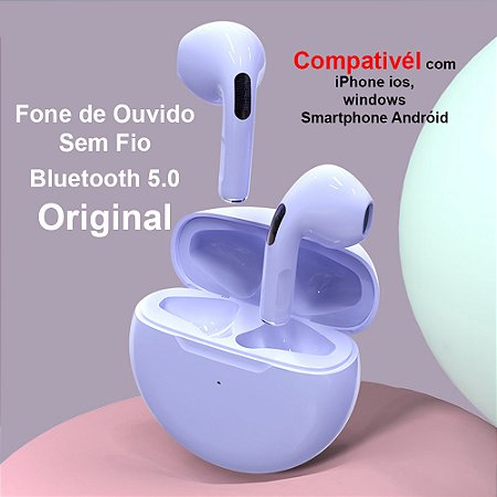 Fone De Ouvido Sem Fio Bluetooth 5.0 Original Pro6 compatível com iPhone iOS, Windows e smartphone androide